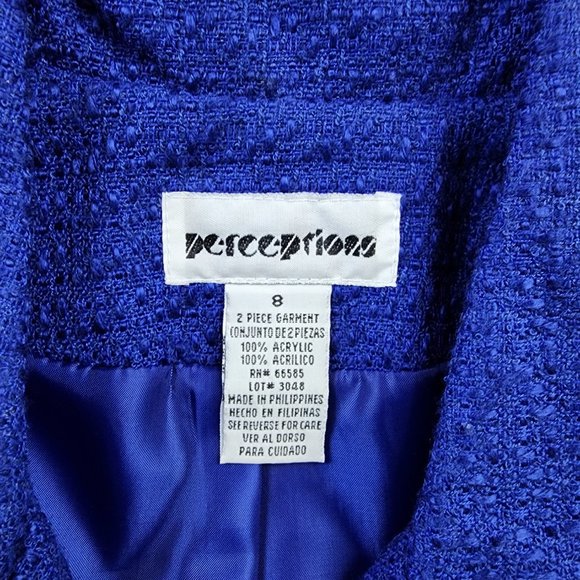 1990s Perceptions Blue Tweed Skirt Suit - Picture 5 of 6